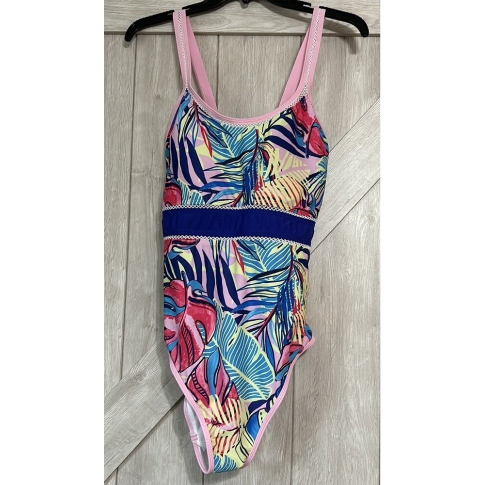 Venus Diamond Stitch One-piece Swimsuit Pink Blue Floral  Sz18‎ Tropical